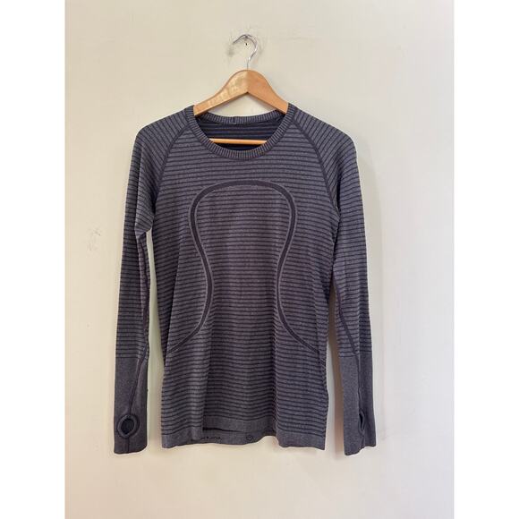Lululemon Swiftly Tech Long Sleeve Shirt Top Blue Stripe Running Workout Gym 8 - Picture 1 of 6
